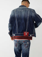 True Religion Men Blue Washed Collar Jacket
