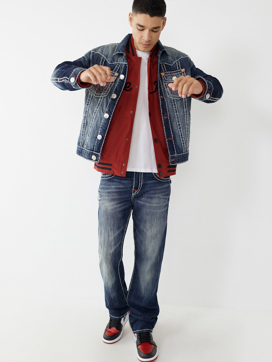 True Religion Men Blue Washed Collar Jacket