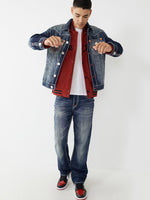 True Religion Men Blue Washed Collar Jacket