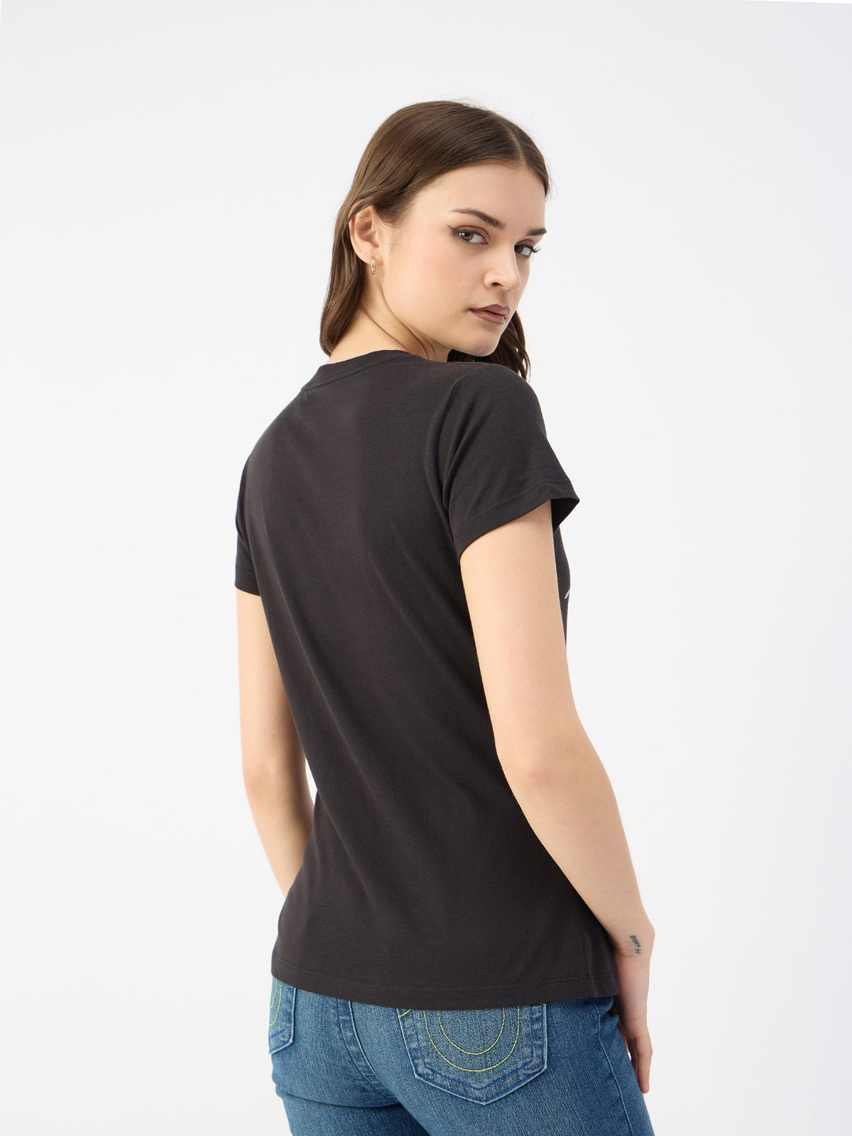 True Religion Women Black Round Neck Tshirt
