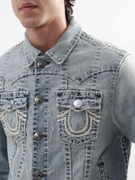 True Religion Men Blue Solid Collar Jacket