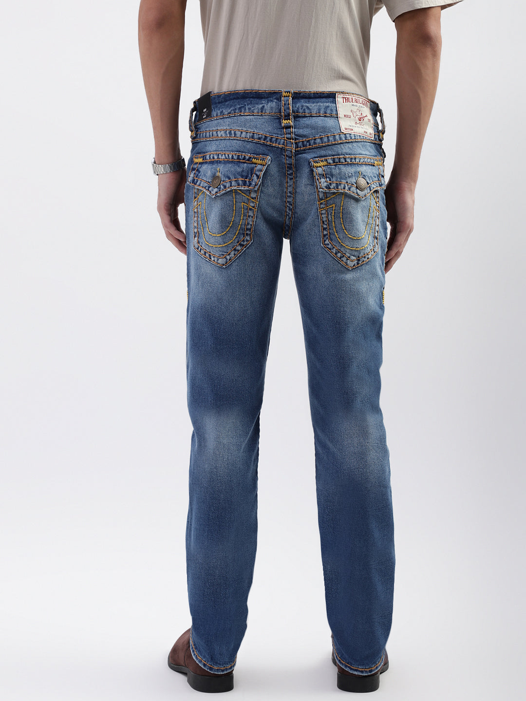 True Religion Men Blue Washed Straight Fit Jeans