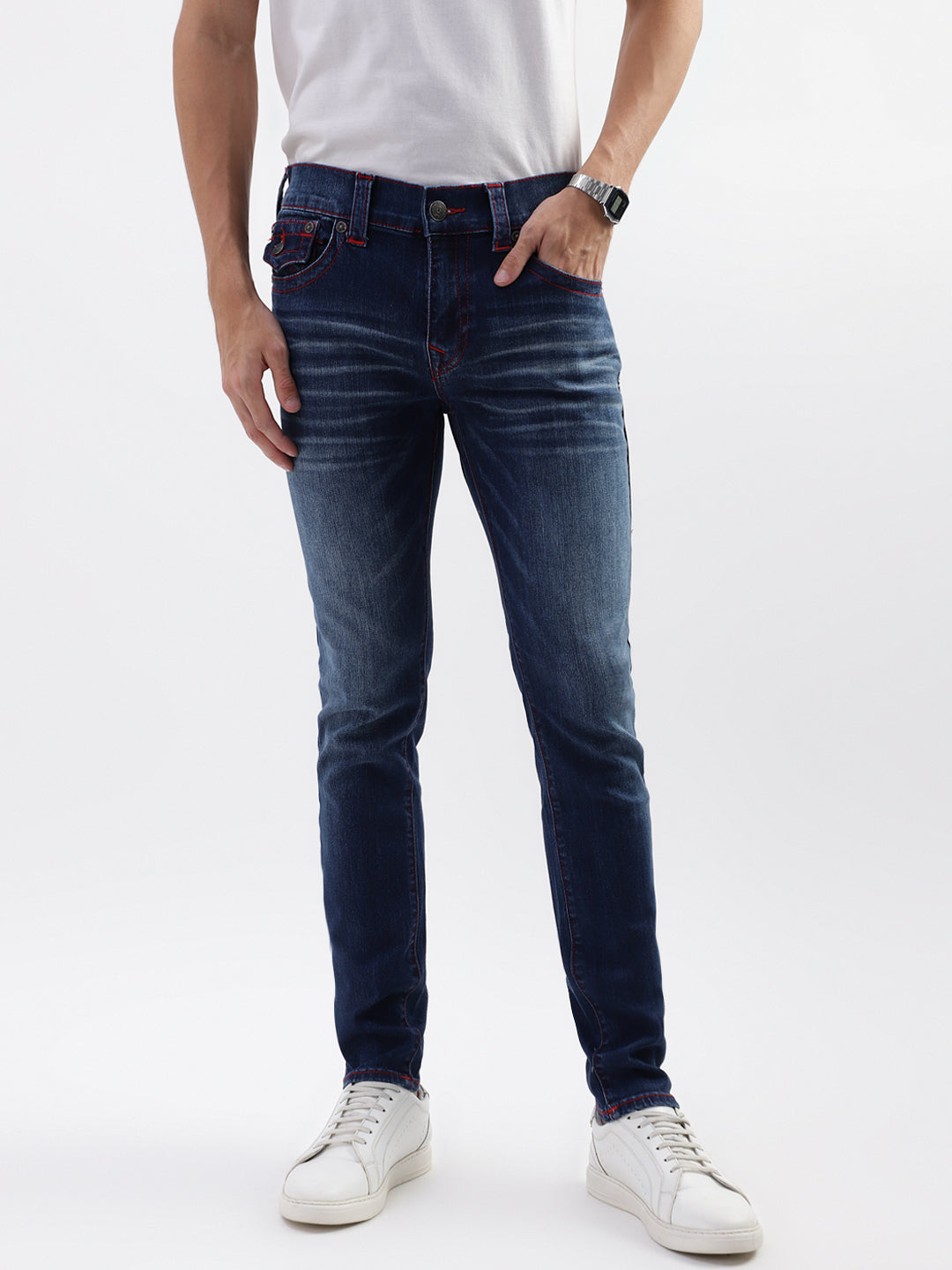 True Religion Men Blue Washed Skinny Jeans