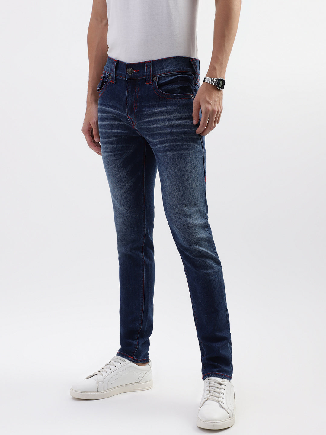 True Religion Men Blue Washed Skinny Jeans