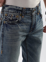 True Religion Men Blue Washed Straight Fit Jeans