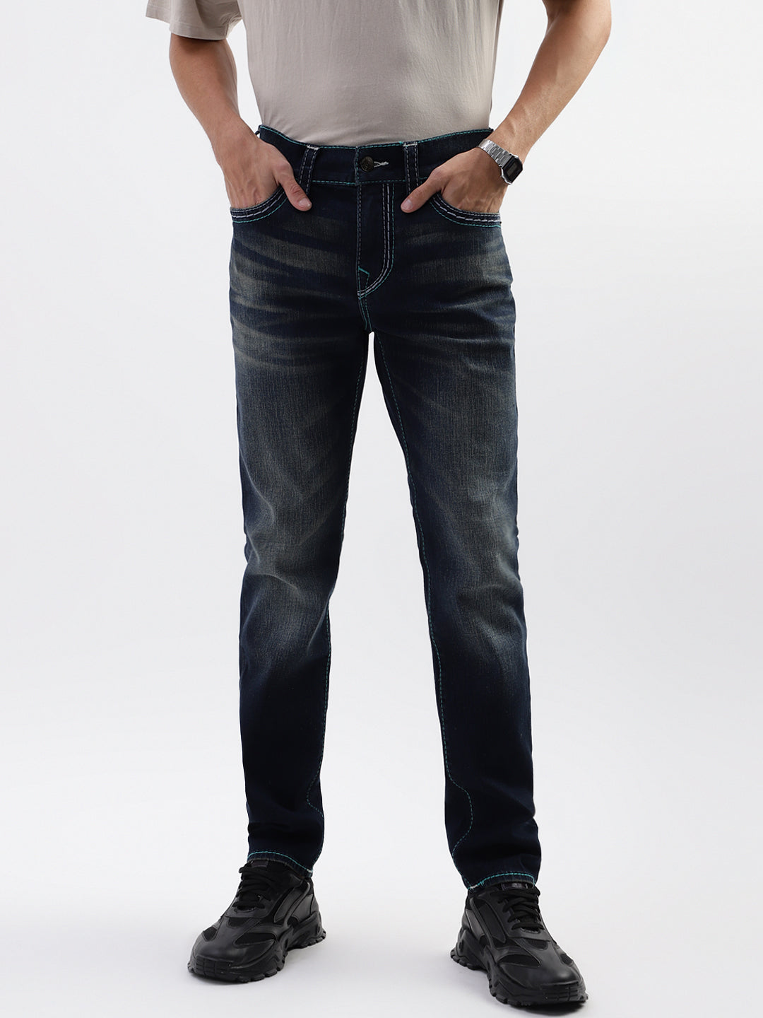 True Religion Men Blue Washed Skinny Jeans
