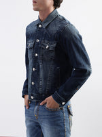 True Religion Men Blue Printed Collar Jacket