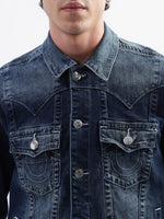 True Religion Men Blue Printed Collar Jacket
