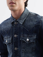 True Religion Men Blue Printed Collar Jacket