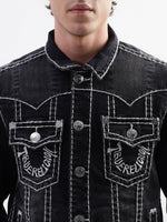 True Religion Men Black Printed Collar Jacket