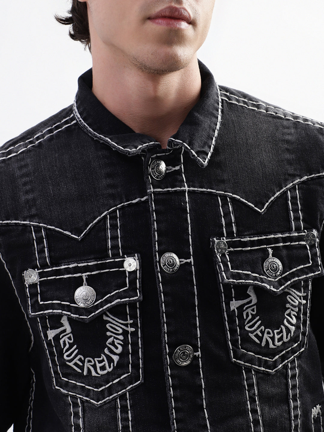 True Religion Men Black Printed Collar Jacket