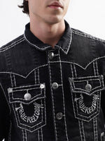True Religion Men Black Printed Collar Jacket