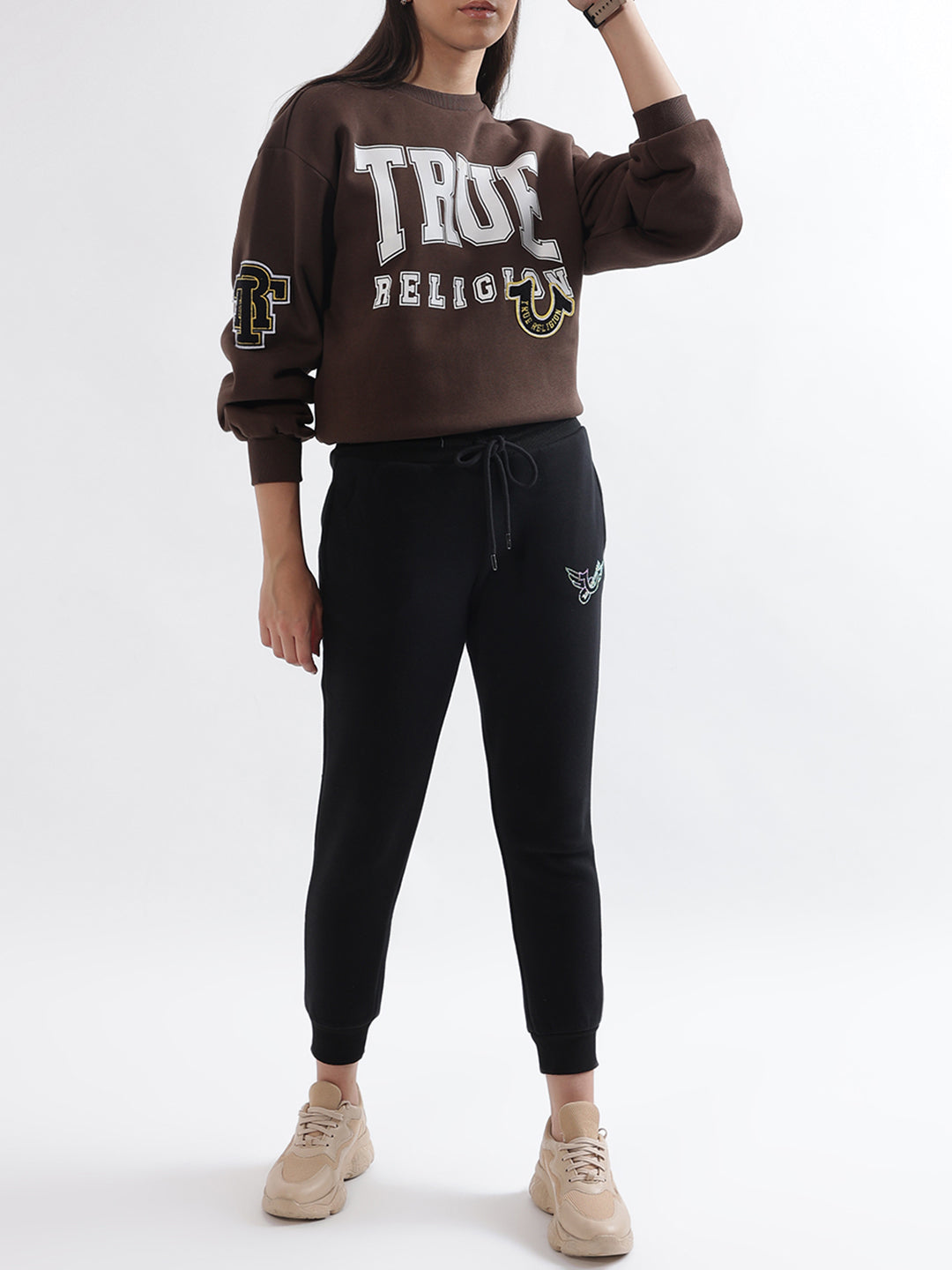 True Religion Women Black Solid Regular Fit Sweatpant