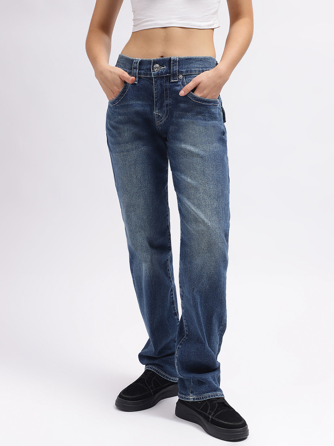 True Religion SN Ricki Straight Fit Blue Solid Jeans