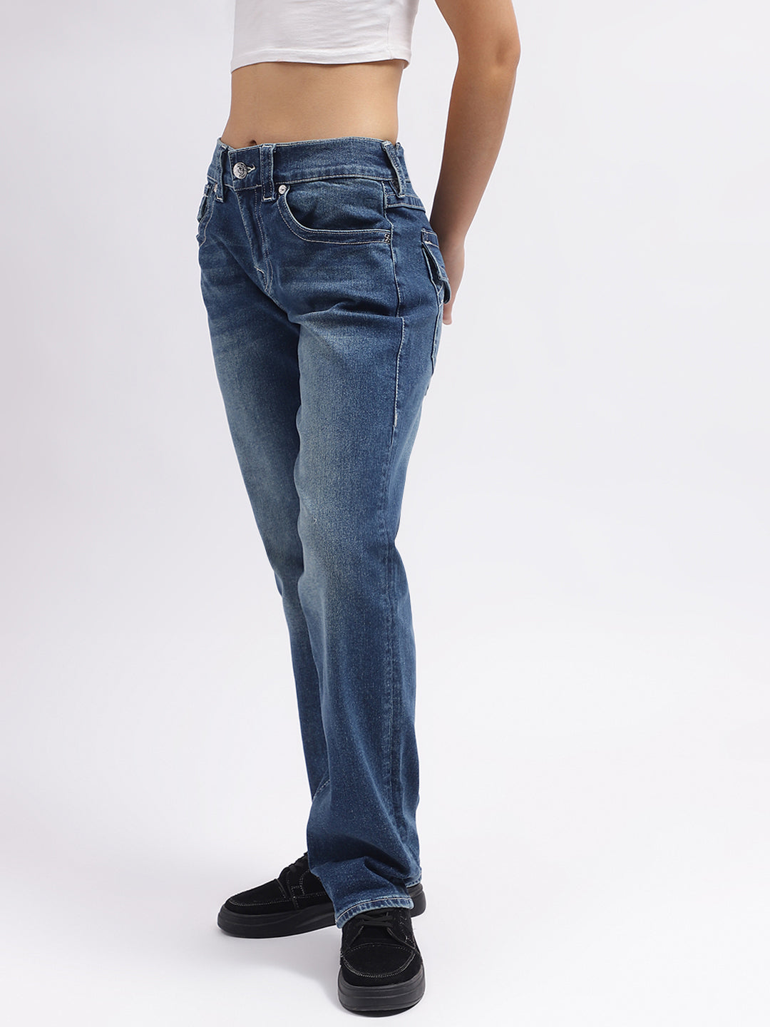 True Religion SN Ricki Straight Fit Blue Solid Jeans