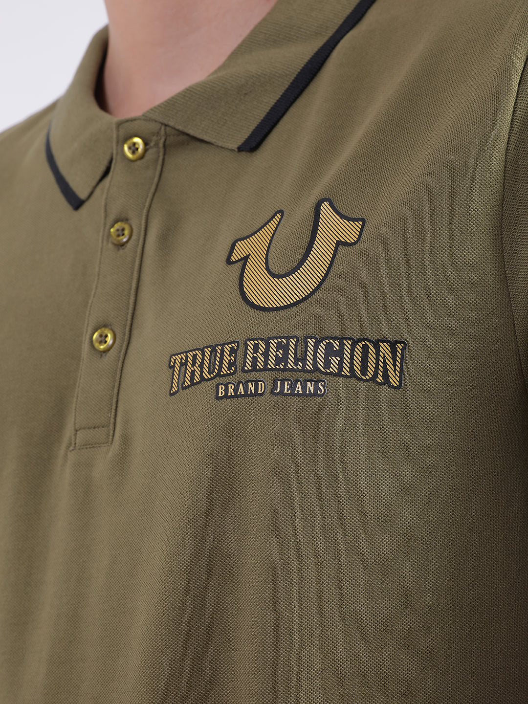 True Religion Olive Fashion Logo Regular Fit Polo T-Shirt