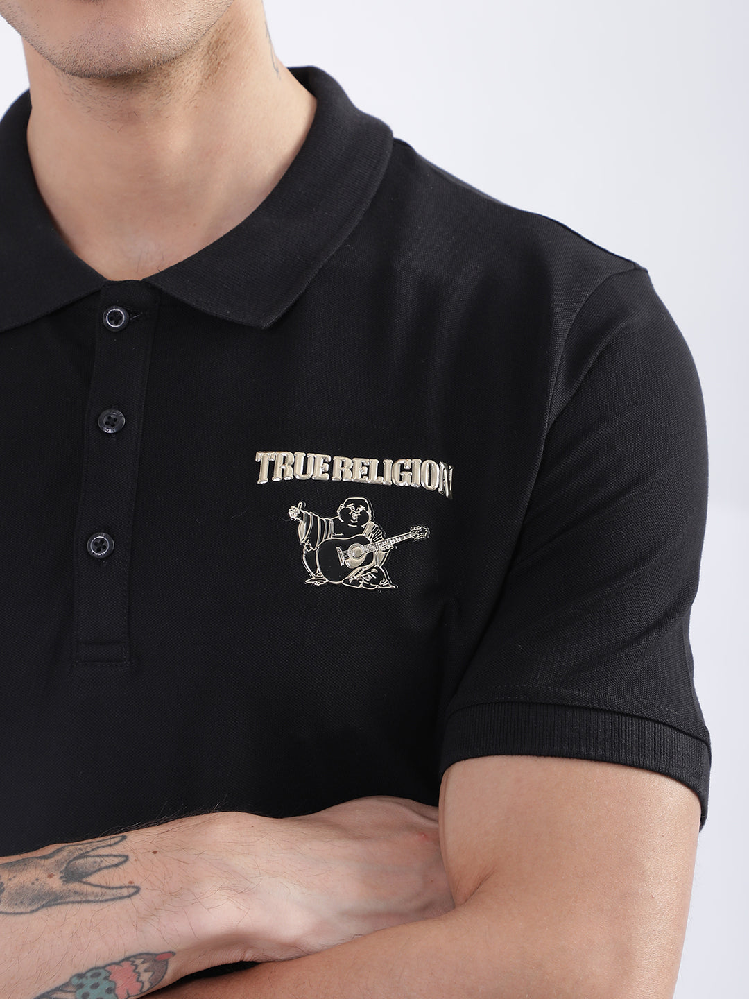 True Religion Black Fashion Logo Regular Fit Polo T-Shirt
