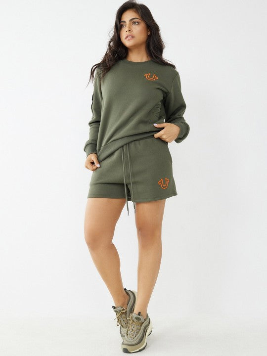 True Religion Women Green Regular Fit Shorts