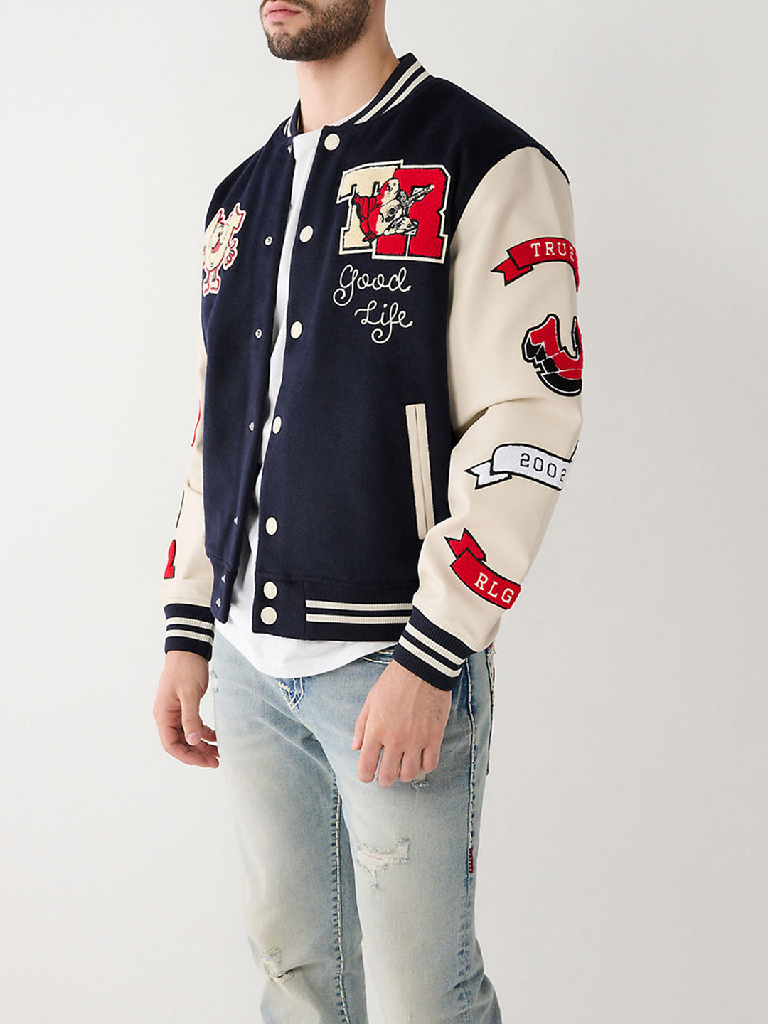 True Religion Men Embroidered Full Sleeves Stand Collar Jacket
