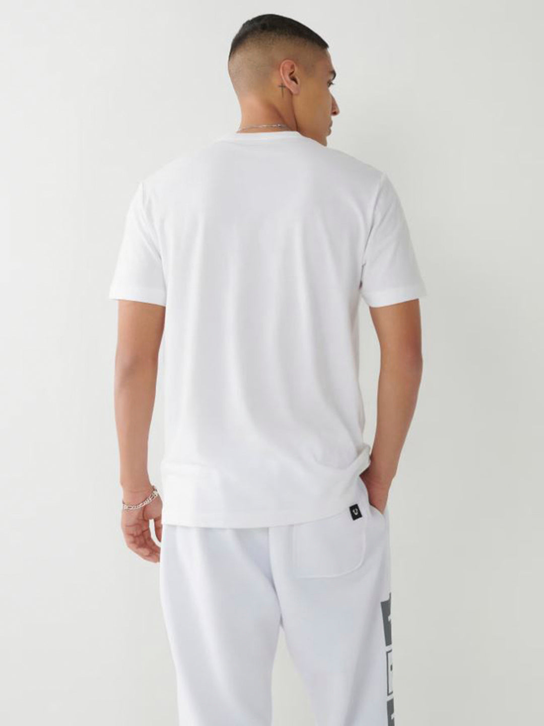 True Religion Men White Printed Round Neck Short Sleeves Tshirt