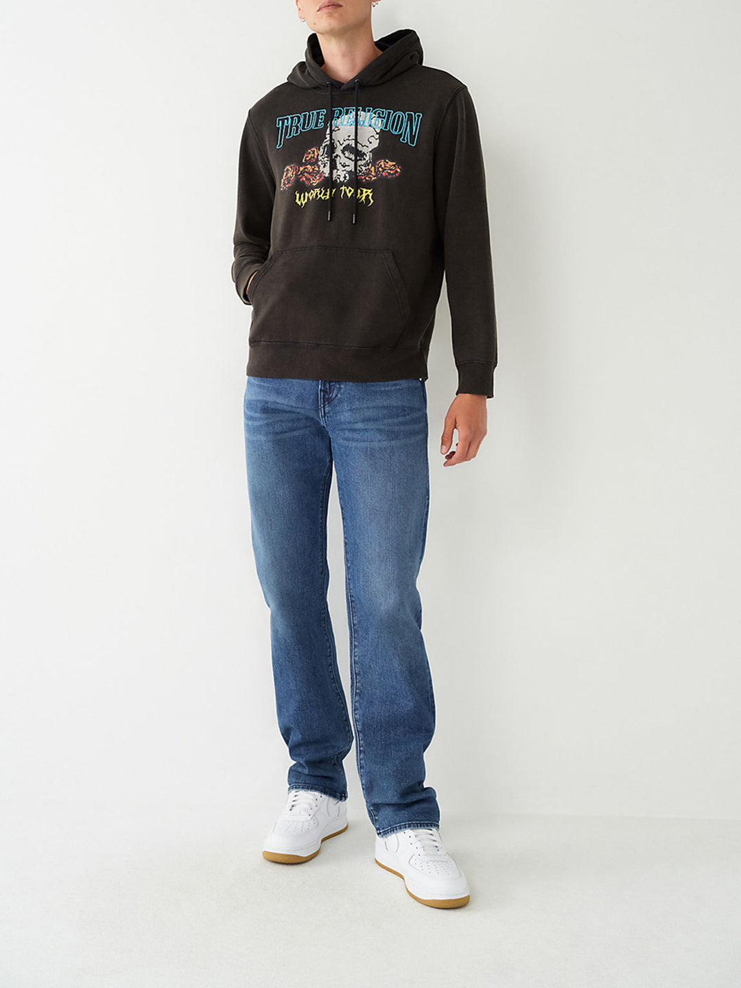 True Religion Men Printed Full Sleeves Hooded Sweatshirt