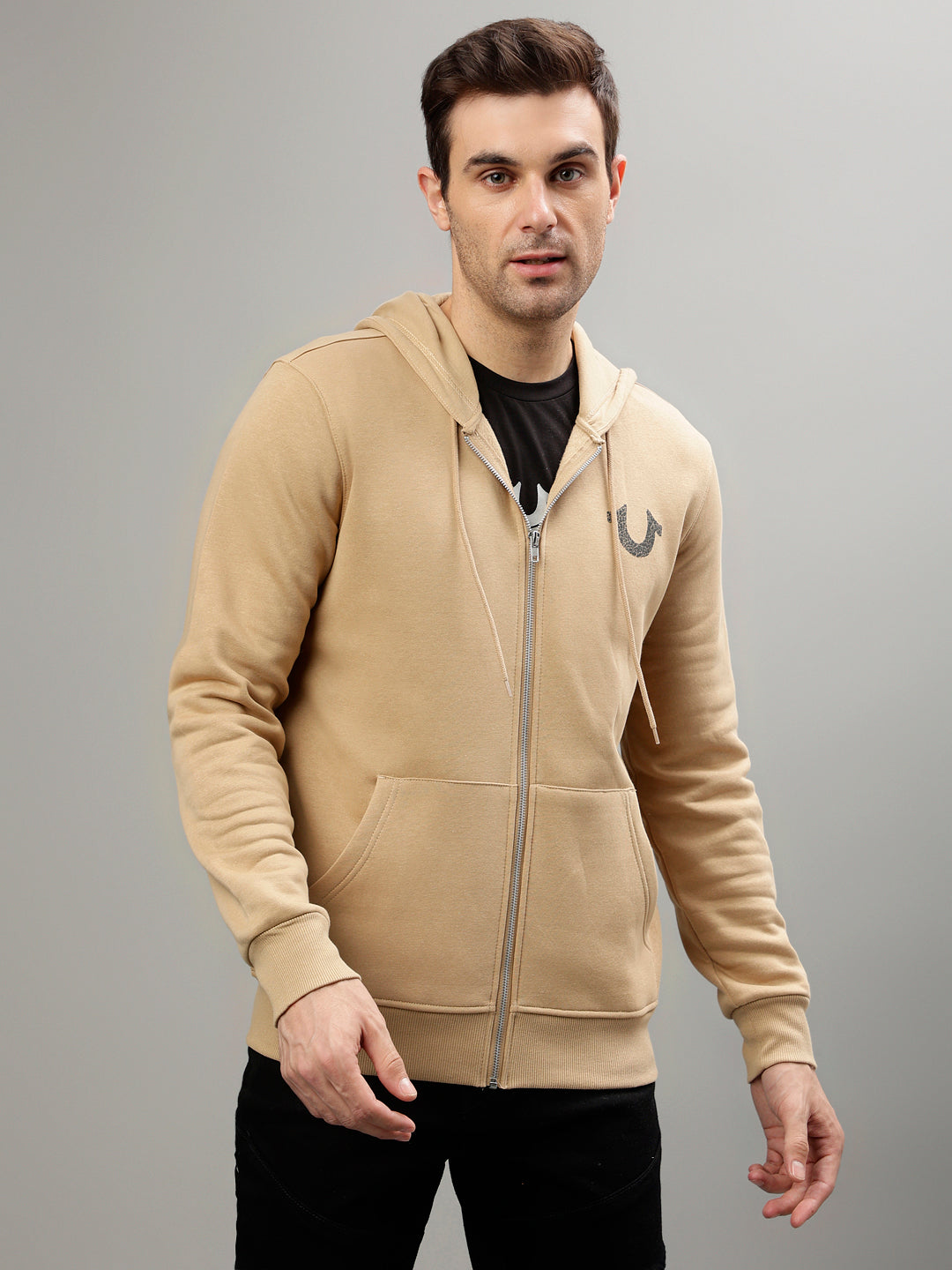 True Religion Men Solid Hooded Full Sleeves Sweatshirt