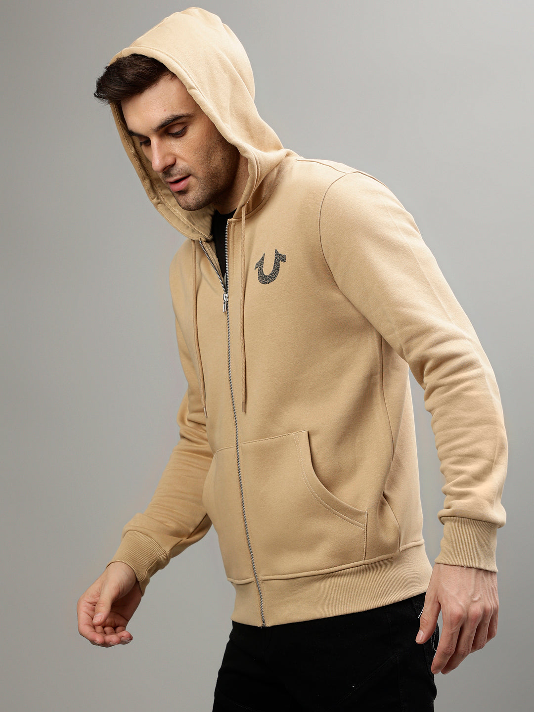 True Religion Men Solid Hooded Full Sleeves Sweatshirt