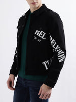 True Religion Men Black Printed Full Sleeves Collar Jacket