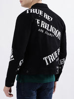 True Religion Men Black Printed Full Sleeves Collar Jacket