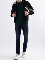 True Religion Men Black Printed Full Sleeves Collar Jacket