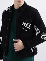 True Religion Men Black Printed Full Sleeves Collar Jacket