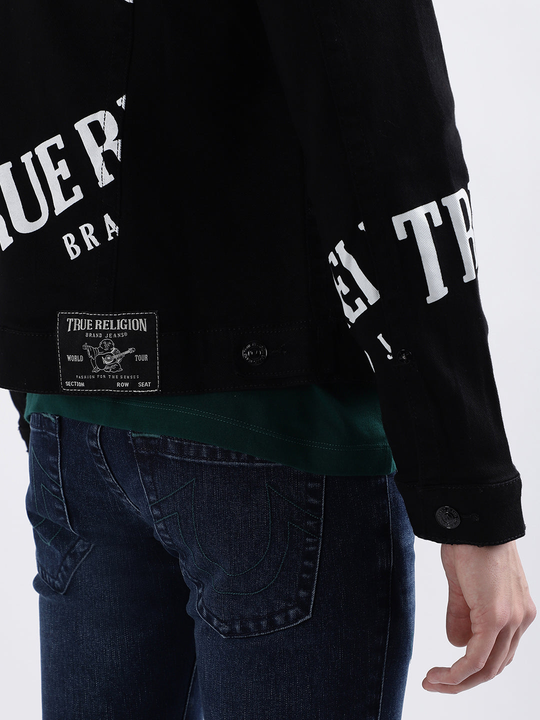 True Religion Men Black Printed Full Sleeves Collar Jacket