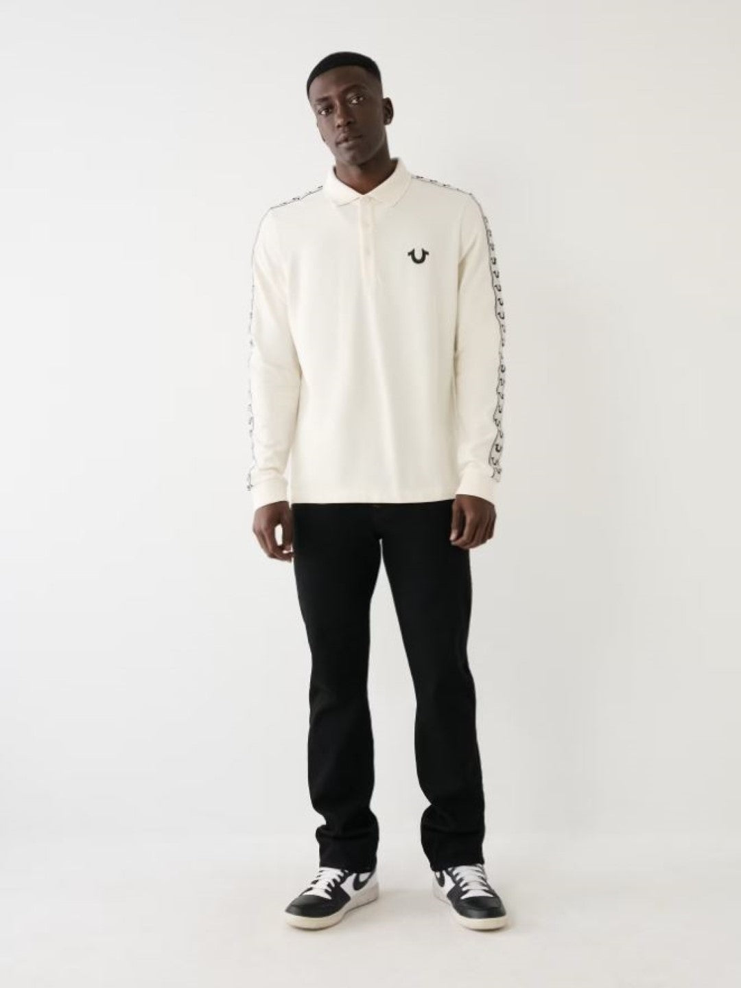 True Religion Men White Solid Polo Collar Full Sleeves Tshirt