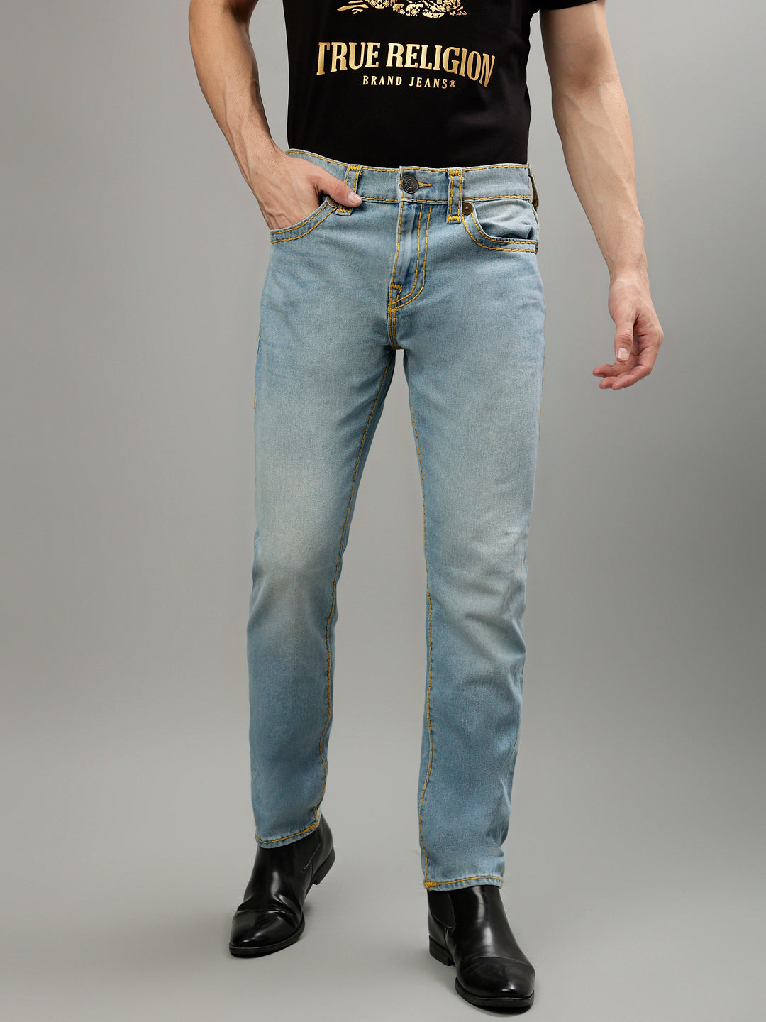 True Religion Men Solid Straight Fit Jeans