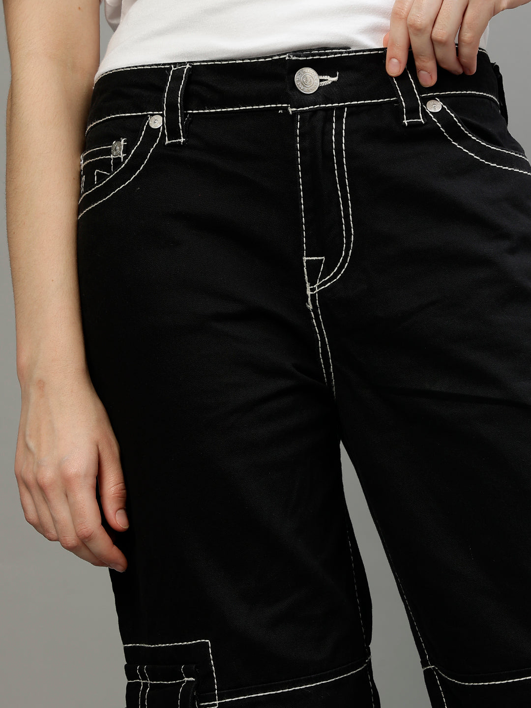 True Religion Women Solid Oversized Jeans