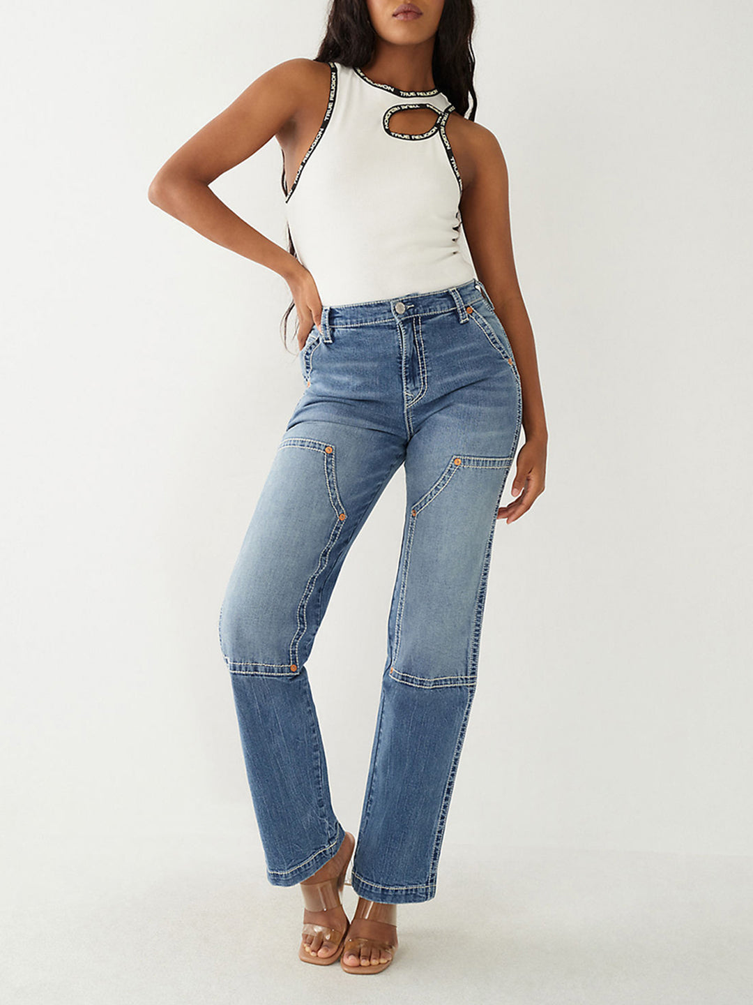 True Religion Women Faded Straight Fit Jeans