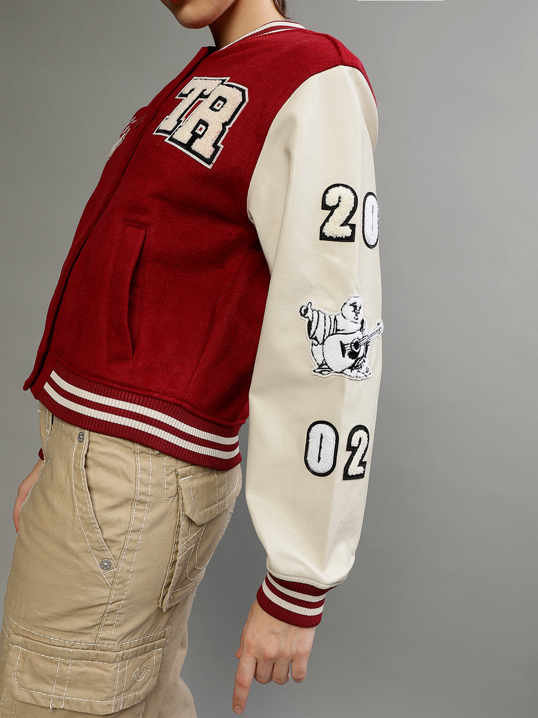 True Religion Women Colour blocked Round Neck Full Sleeves Jacket