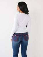 True Religion Women White Printed Round Neck Full Sleeves Tshirt