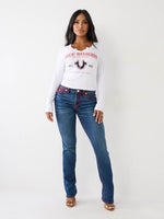 True Religion Women White Printed Round Neck Full Sleeves Tshirt