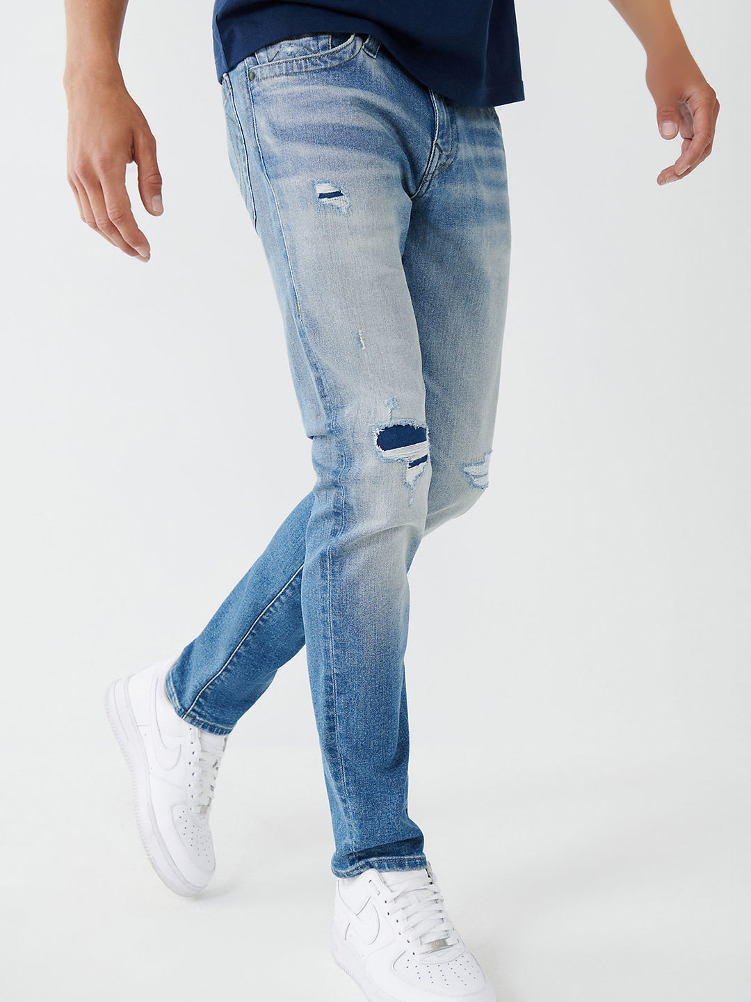 True Religion Skinny Light Blue Mid Rise Distressed Jeans