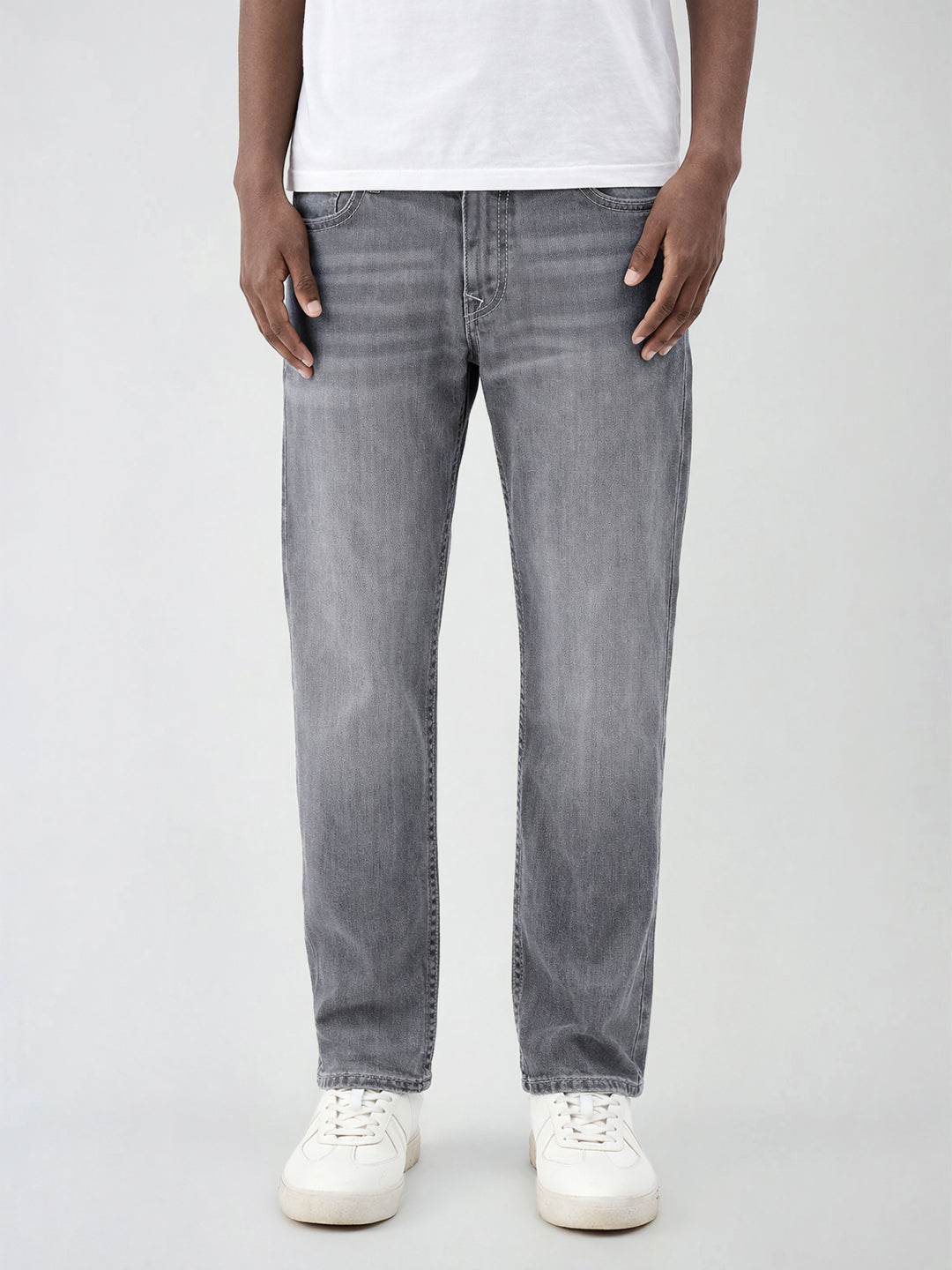 True Religion Men Grey Solid Straight Fit SN Ricky Jeans