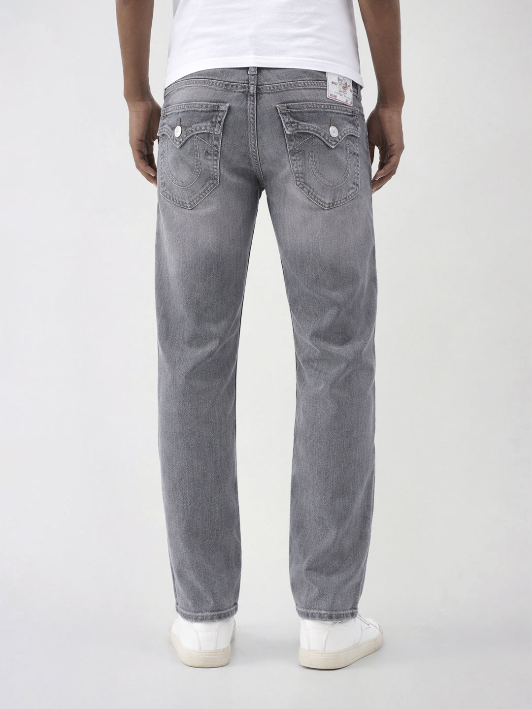 True Religion Men Grey Solid Straight Fit SN Ricky Jeans