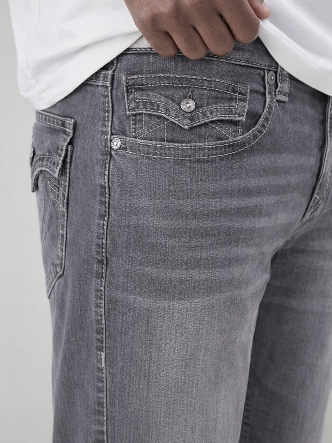 True Religion Men Grey Solid Straight Fit SN Ricky Jeans