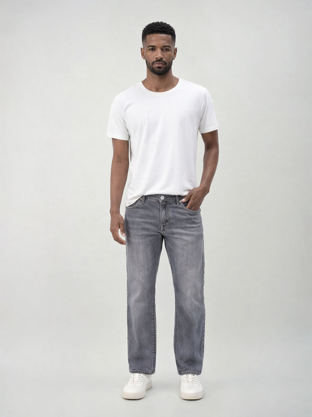 True Religion Men Grey Solid Straight Fit SN Ricky Jeans