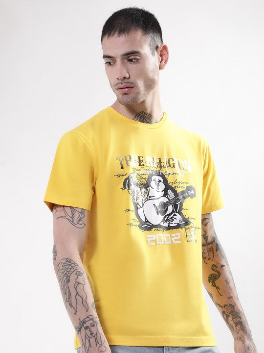 True Religion Men Yellow Round Neck Tshirt