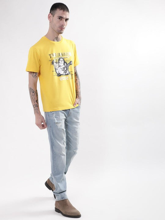 True Religion Men Yellow Round Neck Tshirt