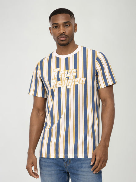 True Religion Men Multicolor Striped Regular Fit Pure Cotton T-Shirt