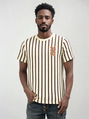 True Religion Men Beige Striped Regular Fit T-Shirt