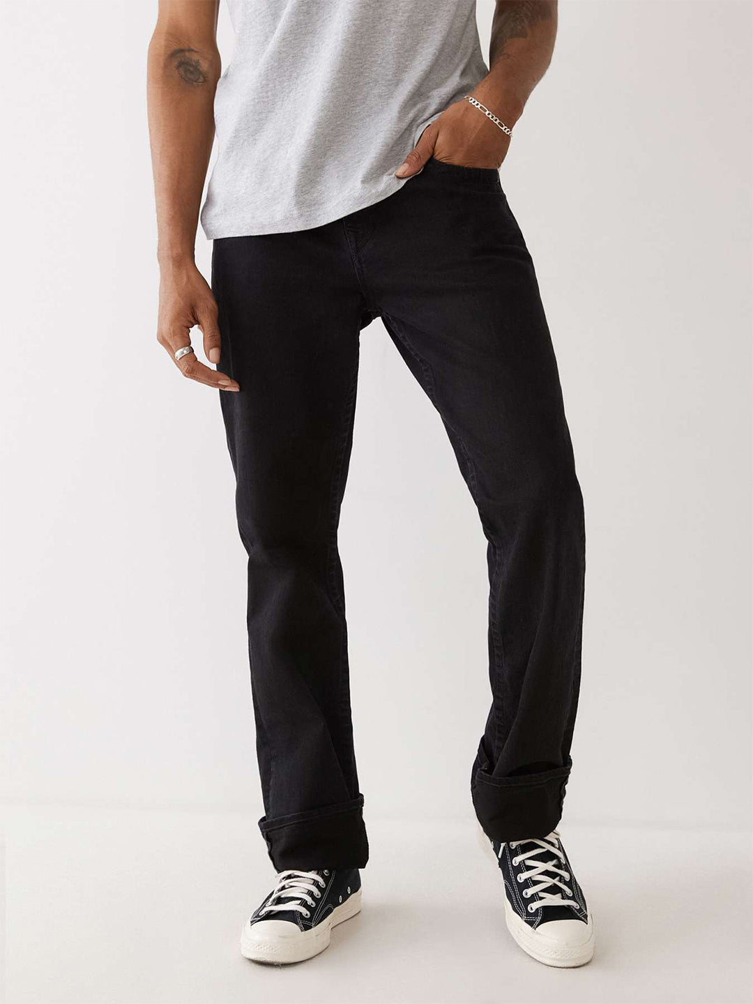 True Religion Men Black Straight Fit Solid Jeans