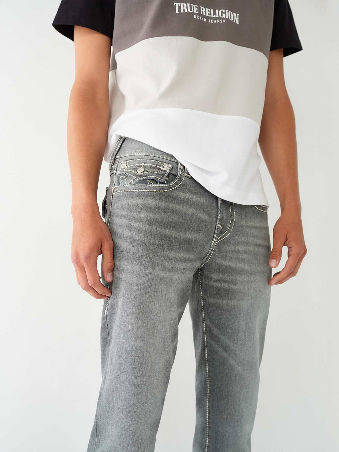 True Religion Men Grey Straight Fit Washed Jeans